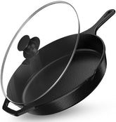 Utopia Kitchen sartén frontal mostrando acabado negro y tamaño 12 pulgadas para cocinar mejor