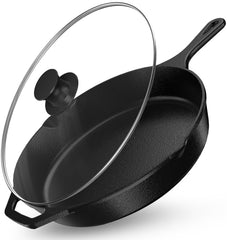 Utopia Kitchen sartén frontal mostrando acabado negro y tamaño 12 pulgadas para cocinar mejor