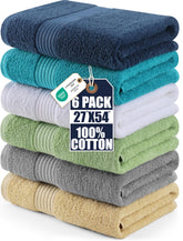 Utopia Towels vista frontal del paquete con seis toallas, conveniencia y uniformidad