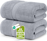Utopia Towels frente del paquete mostrando el color gris frío y beneficio de tamaño