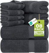 Utopia Towels vista frontal del paquete gris, apariencia lujosa y práctica