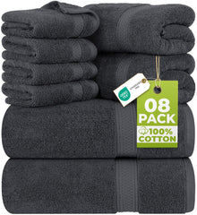 Utopia Towels vista frontal del paquete gris, apariencia lujosa y práctica