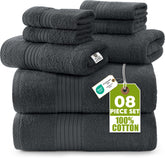 Utopia Towels vista frontal del paquete gris mostrando conjunto completo