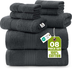 Utopia Towels vista frontal del paquete gris mostrando conjunto completo