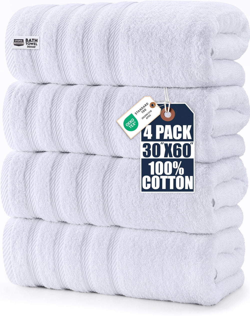 Utopia Towels vista frontal del pack mostrando color blanco y aspecto suave