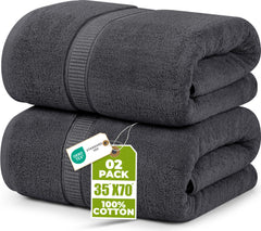 Utopia Towels vista frontal del paquete de dos mostrando tamaño y color gris