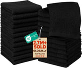 Utopia Towels paquete frontal mostrando 24 toallitas negras, práctico y elegante