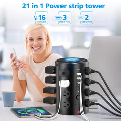 UWIWUTEI torre en uso sobre escritorio para ordenar cables y cargar