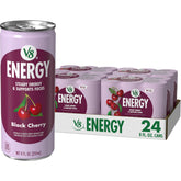 V8 lata frontal mostrando diseño y sabor cereza negra, atractivo y refrescante
