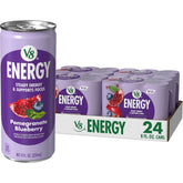 V8 energy frontal lata mostrando diseño y sabor pomegranate blueberry