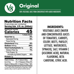 v8 label closeup highlighting ingredients and nutrition benefits