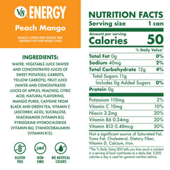 V8 detalle de etiqueta con ingredientes y beneficios de vitaminas B
