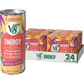 V8 lata frente mostrando etiqueta y sabor tropical beneficio energético