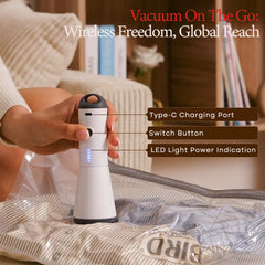 Vacbird detalle de la bomba recargable y botones, uso ergonómico rápido