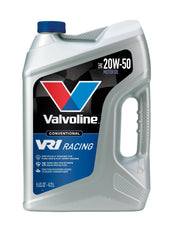 Valvoline VR1 botella frontal 5 QT mostrando envase y uso en motor