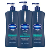 Vaseline front packaging of three 20.3 oz bottles showing value pack benefit