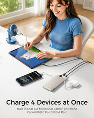 VEGER detalle de cables integrados Lightning y USB‑C para conveniencia