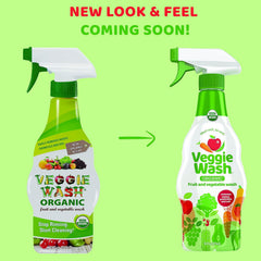 Veggie Wash gota y textura del líquido mostrando limpieza suave y efectiva