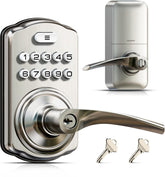 Veise cerradura KS04 frontal mostrando manija satin nickel y aspecto profesional