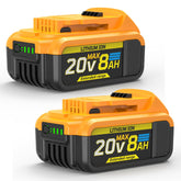 VelgoNyx pack frontal de dos baterías 8Ah mostrando compatibilidad Dewalt y mayor autonomía