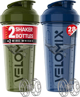 VELOMIX botella frontal azul y verde mostrando color y capacidad