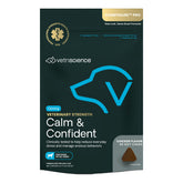 VetriScience envase frontal de Calm & Confident pollo mostrando 60 masticables útil para tranquilidad