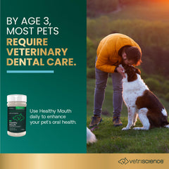 VetriScience powder sprinkled on kibble to support cleaner teeth