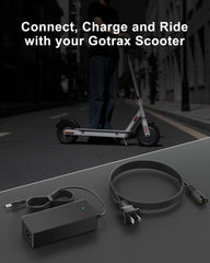 vhbw cargador conectado a patinete demostrando carga segura y estable