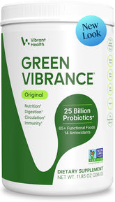 Vibrant Health frasco delantero mostrando el envase y claridad de la marca