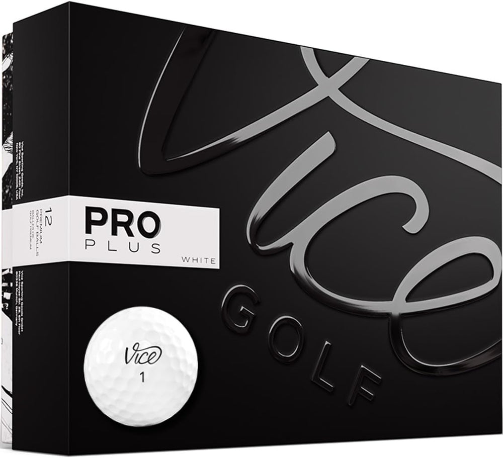 Vice Golf pelota Pro Plus frontal con logo y visibilidad clara