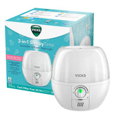Vicks vista frontal del humidificador blanco para ambiente relajante