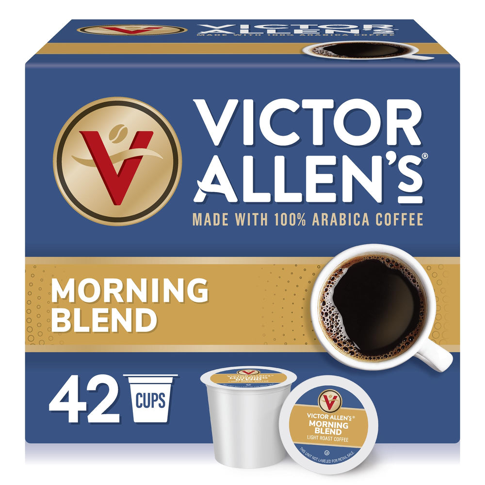 Victor Allen's caja frontal mostrando 42 cápsulas y beneficio conveniencia