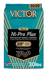 VICTOR bolsa frontal mostrando fórmula Hi-Pro Plus y beneficios energéticos