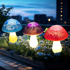 Viewpick conjunto de ocho hongos iluminados creando ambiente nocturno