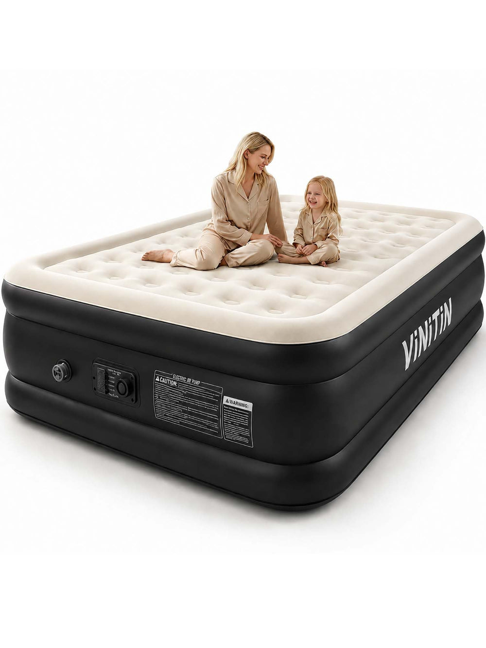 Vinitin colchón inflable frontal mostrando diseño y altura, comodidad inmediata