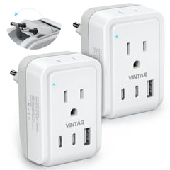 VINTAR vista frontal del adaptador con empaquetado compacto y portátil