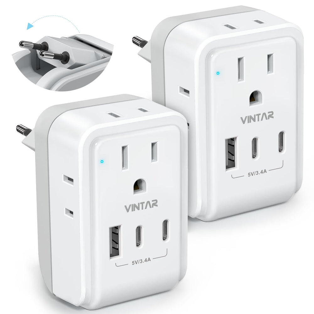 VINTAR vista frontal del pack de 2 adaptadores mostrando diseño compacto y práctico