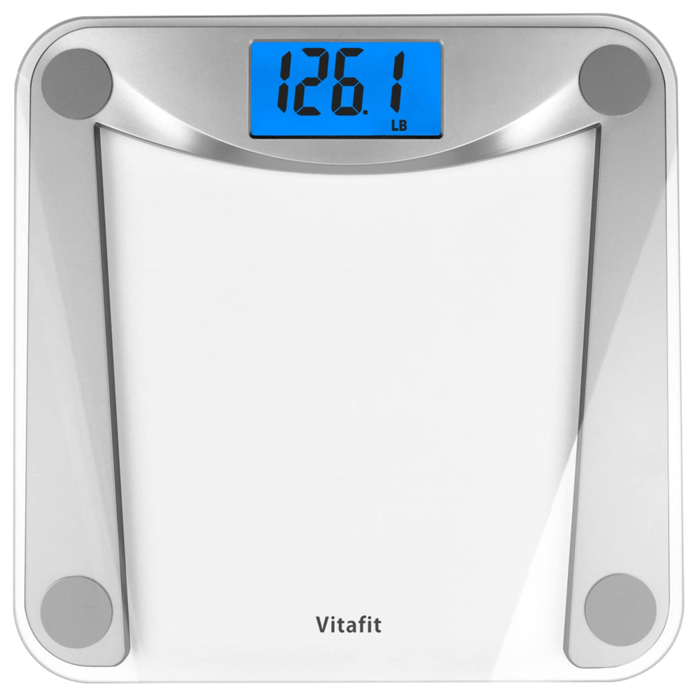 Vitafit vista frontal de la báscula de vidrio, aspecto moderno y estable