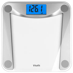 Vitafit vista frontal de la báscula de vidrio, aspecto moderno y estable