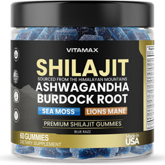 Vitamax gomitas pure shilajit frontal mostrando envase y beneficios