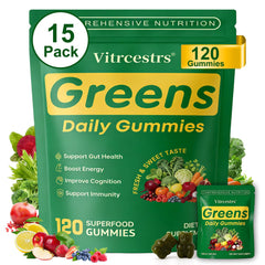 Vitrcestrs frasco frontal mostrando 120 gomitas y envase claro, conveniencia diaria