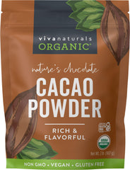 Viva Naturals paquete frontal mostrando cacao orgánico y uso versátil