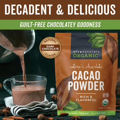 Viva Naturals polvo de cacao molido fino, textura sedosa para mezclar