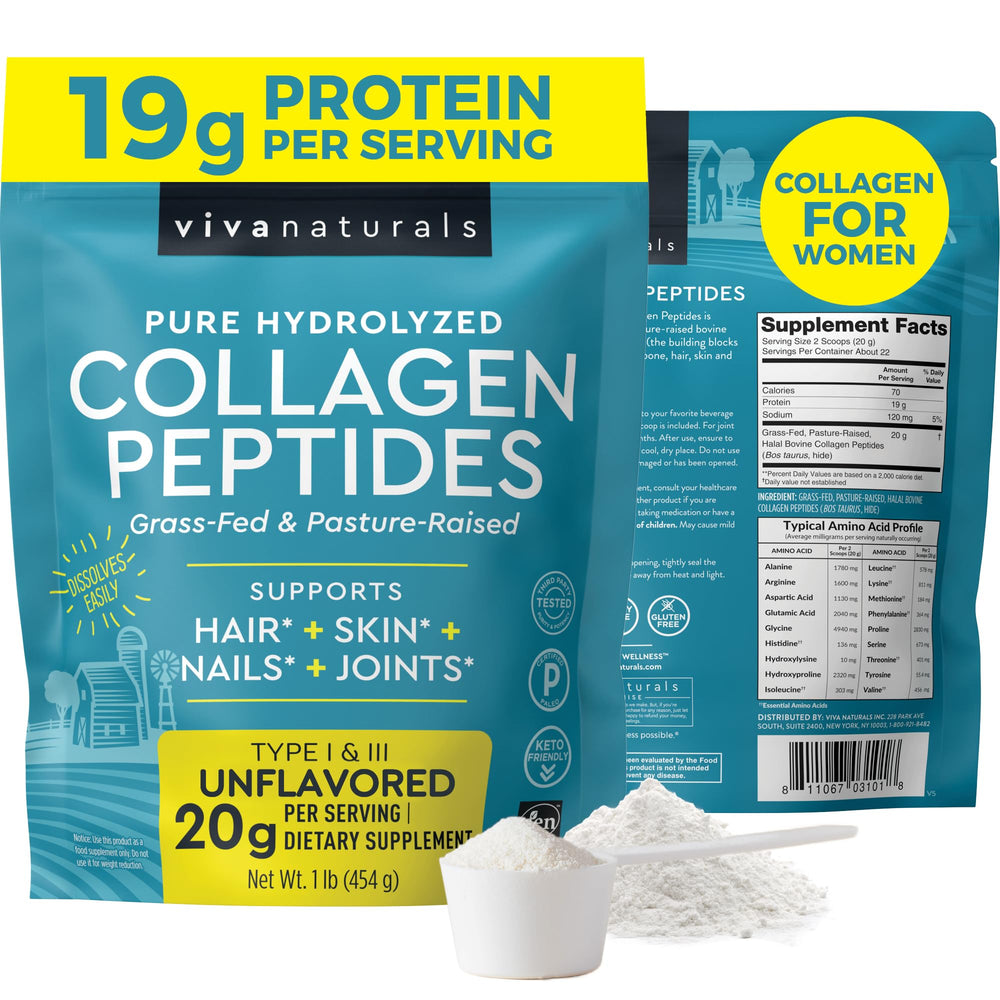 Viva Naturals frasco delantero mostrando envase y beneficios claros