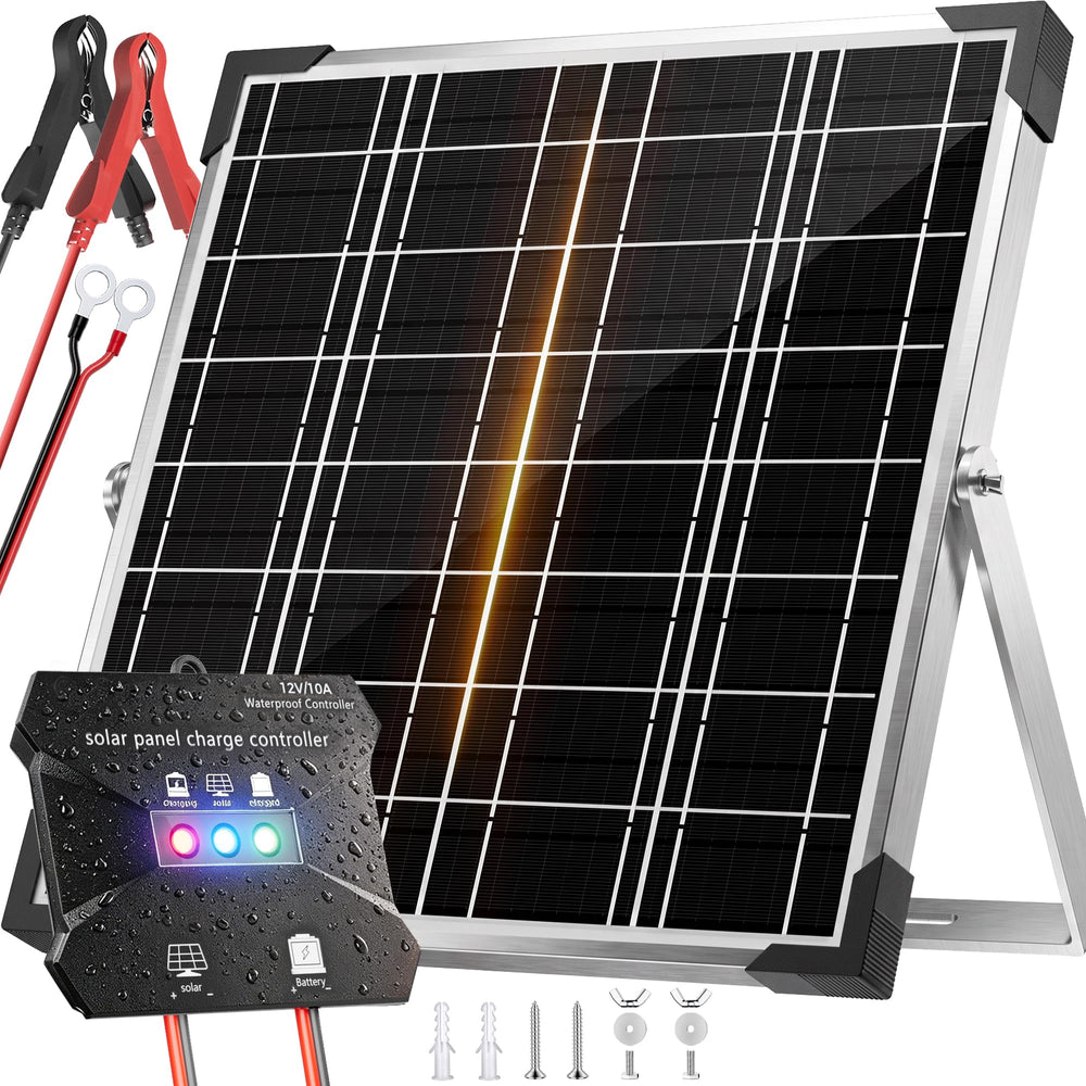 Voltset front view of 20W panel showing slim profile and mounting holes for easy install