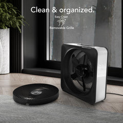 Vornado Model 80 en sala distribuyendo aire uniformemente en espacio amplio