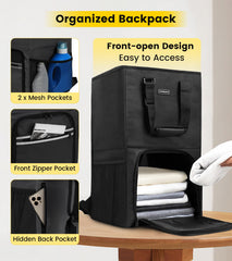 Vorspack persona cargando como mochila, comodidad en transporte pesado