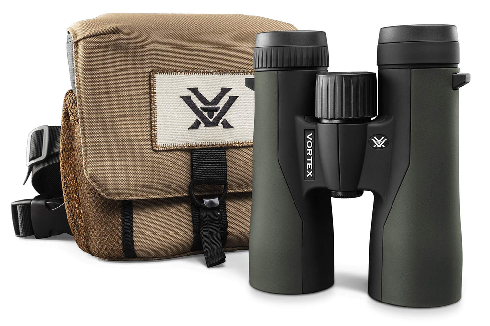 Binoculares Vortex Crossfire HD vista frontal con enfoque nítido y fácil acceso