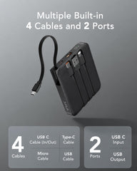 VRURC cables integrados mostrando conectores Lightning y USB-C para conveniencia
