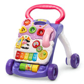 VTech andador frontal lavanda mostrando panel y base, promueve aprendizaje activo